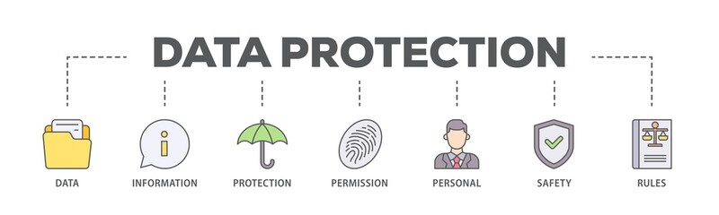 Poster - Data protection banner web icon illustration concept with icon of data, information, protection, permission, personal, safety and rules icon live stroke and easy to edit 