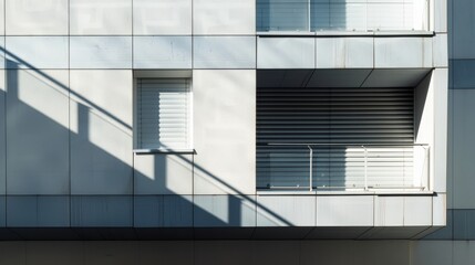 Leinwandbilder - featuring sunlight casting diagonal shadows across a modern building's exterior with metallic shutte