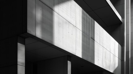 Poster - Dynamic angles of light and shadow cast on the stark architectural elements of a modern concrete building