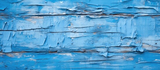 Canvas Print - A close up of a weathered blue wooden surface with peeling paint, resembling the fluid motion of water in an electric blue landscape