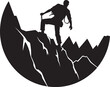 Scaling Success: Mountain Climber Black Logo Design Thrill Triumph: Man Climbing Mountain Vector Icon in Black