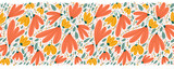 Fototapeta Młodzieżowe - Vector seamless border with flat modern flowers, branches, leaves and seeds. Artistic botanical repeatable illustration. Floral motif for cards, fabric, prints and fabrics.
