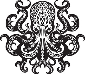 Mystical Octopus Mandala: Vector Black Logo Icon Design Ethereal Harmony: Octopus Mandala Art Vector Black Icon