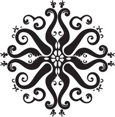 Ethereal Harmony: Octopus Mandala Art Vector Black Icon Tranquil Symmetry: Octopus Mandala Black Logo Design