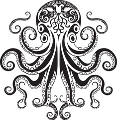 Tranquil Fusion: Octopus Mandal Black Logo Design Celestial Serenity: Octopus Mandal Art Vector Icon in Black