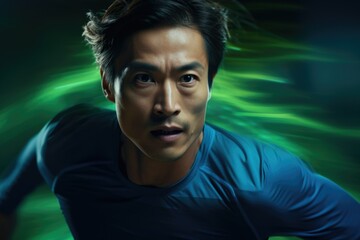 male athlete runner. Marathon. Running speed. sportswear. man portrait