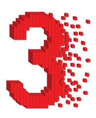 Poster - Vector shaped three-dimensional red color cubes in a form of a number three
