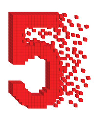 Poster - Vector shaped three-dimensional red color cubes in a form of a number five