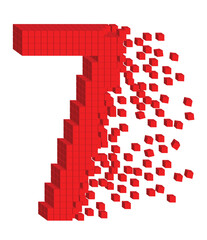 Poster - Vector shaped three-dimensional red color cubes in a form of a number seven