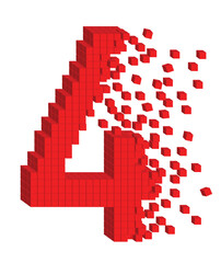 Poster - Vector shaped three-dimensional red color cubes in a form of a number four