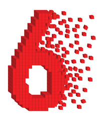 Poster - Vector shaped three-dimensional red color cubes in a form of a number six