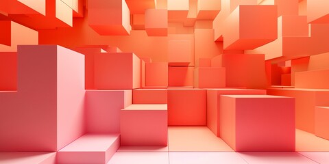 Wall Mural - A room full of pink cubes with a bright orange background - stock background.