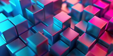 Wall Mural - A colorful image of many cubes in various shades of blue and purple - stock background.