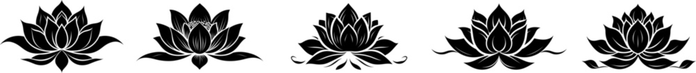 Wall Mural - Set lotus flower icons. Simple black lotus silhouette .Vector lotus icons collection.