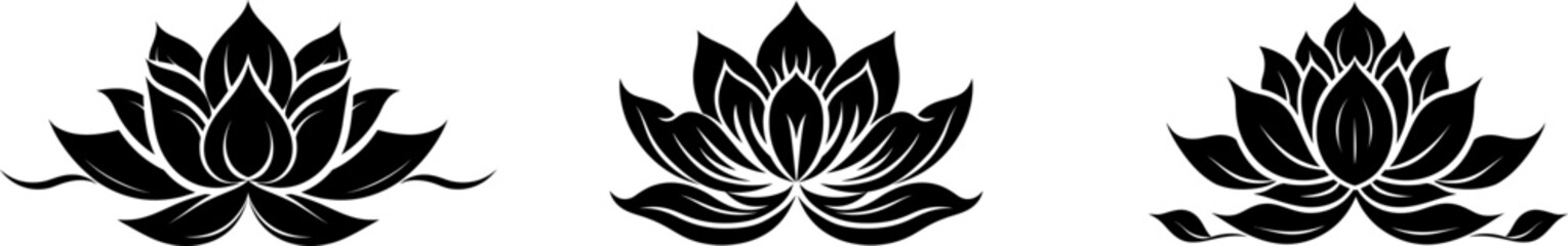 Wall Mural - Set lotus flower icons. Simple black lotus silhouette .Vector lotus icons collection.