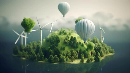 Poster - The concept of green energy and ecology of the future. Alternative high-tech wind and air energy with wind farms