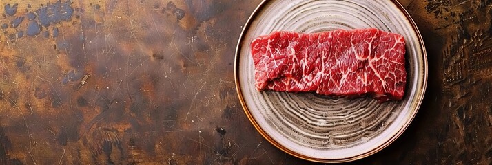 Asian bbq wagyu beef slices with copy space, traditional chinese japanese korean raw steak