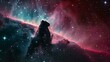 An abstract photo of the Horsehead Nebula showing intricate details of interstellar gas and dust, 