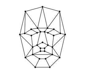 Poster - Face recognition icon. User facial biometric id scan system symbol. Person identification security badge concept. Human head polygon style wireframe. Black and white linear isolated vector eps logo