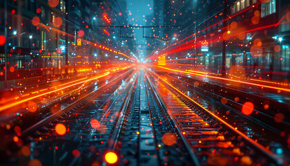 Aufkleber - majestic and modern night city views, light speed data transfer interconnected, smart city