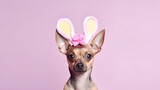 Fototapeta Panele - Banner with dog dressed in Easter bunny ears