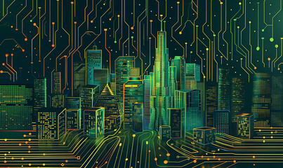 Poster - Smart City Amidst Circuitry. Enter the Futuristic Cyberspace