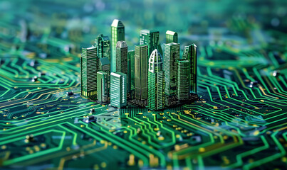 Wall Mural - Smart City Amidst Circuitry. Enter the Futuristic Cyberspace