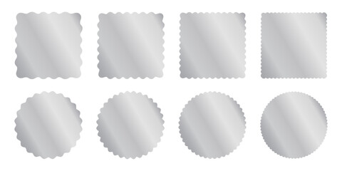 Wall Mural - set of silver square and circle sticker templates with wiggle borders. shining labels, badges, price