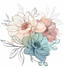 Sticker - Elegant Floral Arrangement Illustration for Invitations, Greeting Cards, and Wall Art