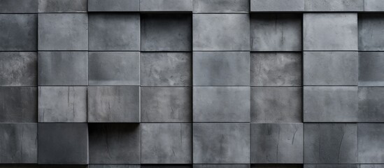 Poster - A close up of a grey rectangular concrete wall with composite material flooring. The symmetry of the concrete squares creates a modern bricklike fixture