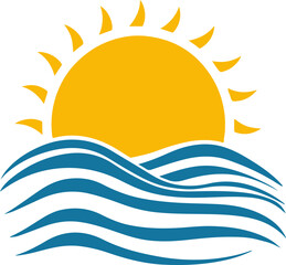 Sticker - Sunrise Over Waves Symbol for Travel, Summer, and Beach-Themed Designs