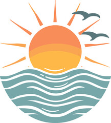 Sticker - Sunrise Over Waves Symbol for Travel, Summer, and Beach-Themed Designs