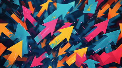 Poster - An artistic digital rendering featuring a collection of arrows pointing in various directions, symbolizing the complexity and multitude of choices involved in the decision-making process.
