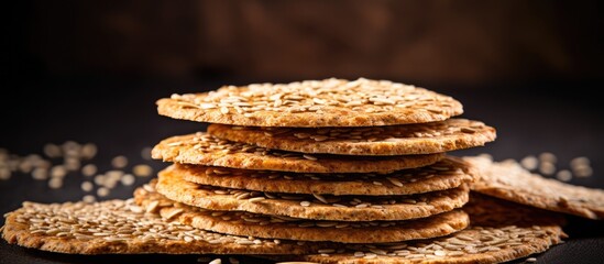 Canvas Print - A stack of crackers, a staple food in many cuisines, sits on a table ready to be enjoyed as a delicious finger food at an event