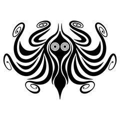 Wall Mural - Stylized octopus with spiral tentacles. Ancient Greek animal design. Ethnic Cretan Minoan vase painting style. Black and white silhouette.