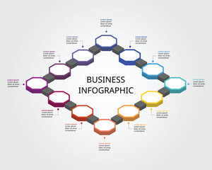 Wall Mural - Octagon step chart template for infographic for presentation for 12 element timeline