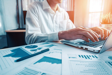 Poster - businessman accountant or financial expert analyze business report graph and finance chart at corpor