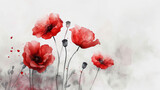 Fototapeta Natura - Red poppies watercolor painting. Delicate illustration of red poppies on a white background.