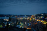 Fototapeta Na sufit - Ples town at Ivanovo region in Russia illuminated in the dusk. Cityscape panoramic night view