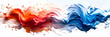 Abstract red and blue paint smears blending on a white background.