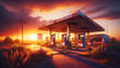 Sunset Over Deserted Gas Station