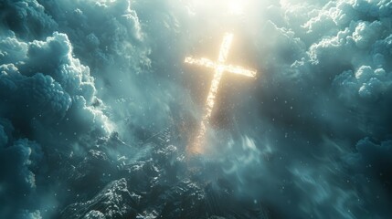 The Easter Religious background with the Christian Cross The Stairway to heaven is a spiritual concept, the stairway to the light of spiritual fantasy, the Dundar effect, the light of Jesus