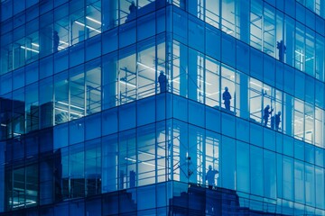 Wall Mural - A tall building with many windows and people inside