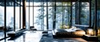 Spacious bedroom with panoramic forest views through floor-to-ceiling windows and a central fireplace.