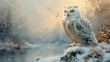 Snowy owl bird watercolor