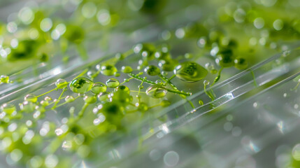 A macro photo of a small section of the packaging showing tiny specks of algae still visible in its composition.