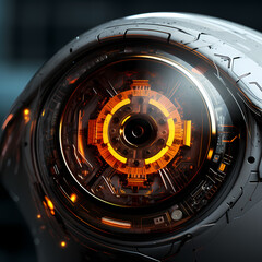 Wall Mural - Close-up of a robotic eye with a digital display.