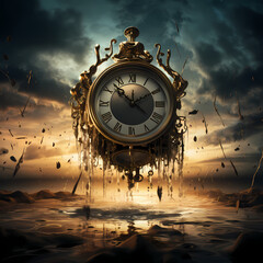 Canvas Print - Surreal scene of a clock melting in a dreamlike setting