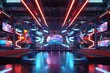 e-sport arena filled with colorful LED screens and dynamic lighting effects, creating an electrifying backdrop for competitive gaming events, on isolated white background, Generative AI