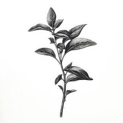 Engraving of a branch of tea plant isolated on white background